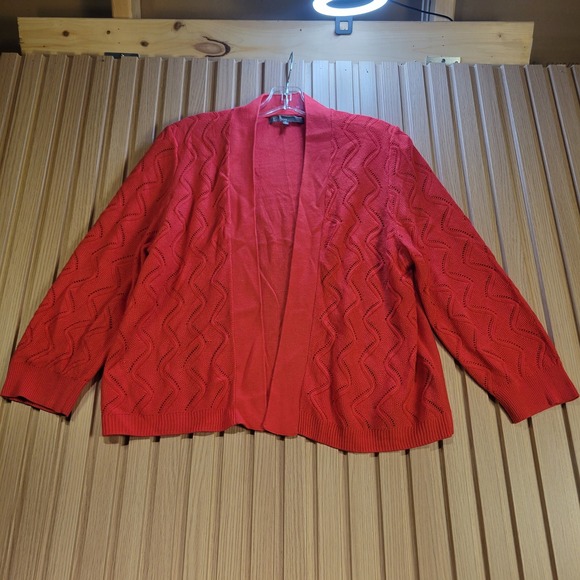 89th & Madison Sweaters - 89th & Madison Womens XL Red Open Front Pointelle Chevron Knit Cardigan Sweater